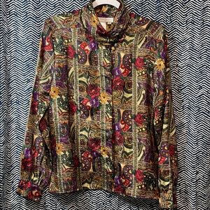 Vintage Colorful Patterned Women's Blouse